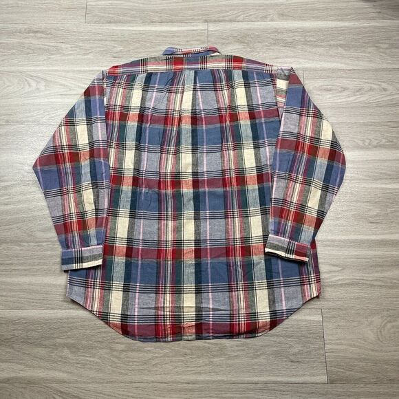 Polo Ralph Lauren Shirt Mens Extra Large Blue Red Linen Cotton Plaid Pockets - Picture 5 of 9